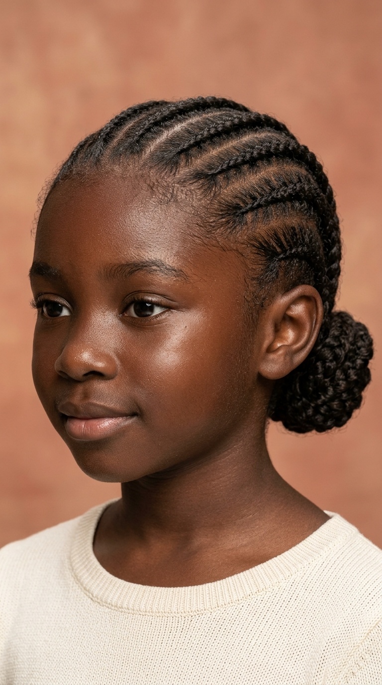 Diagonal Cornrows with Low Bun