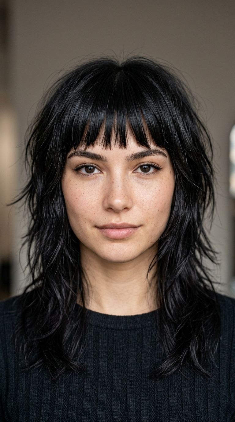 Disconnected Bangs with Wolf Cut Layers