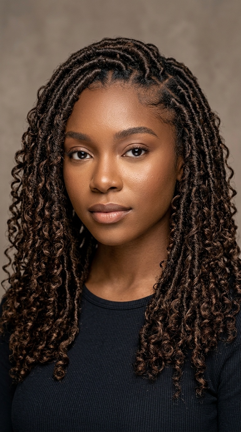Distressed Faux Locs with Curly Tendrils