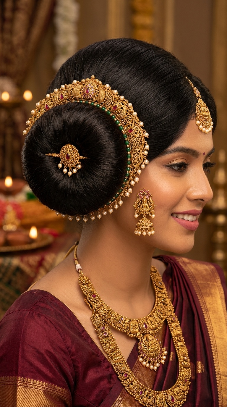Donut Bun with Antique Temple Jewelry