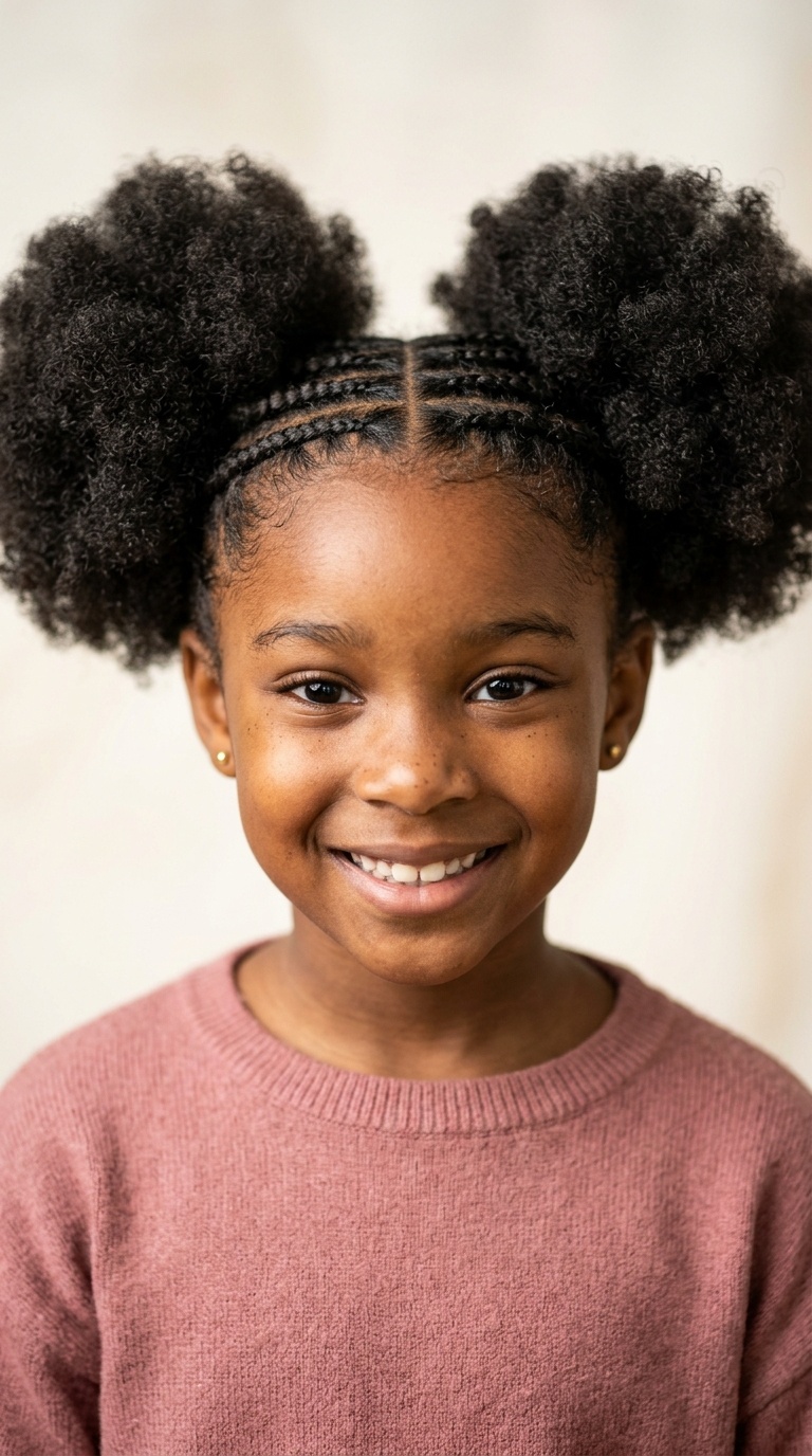 Double Afro Puffs with Braided Front