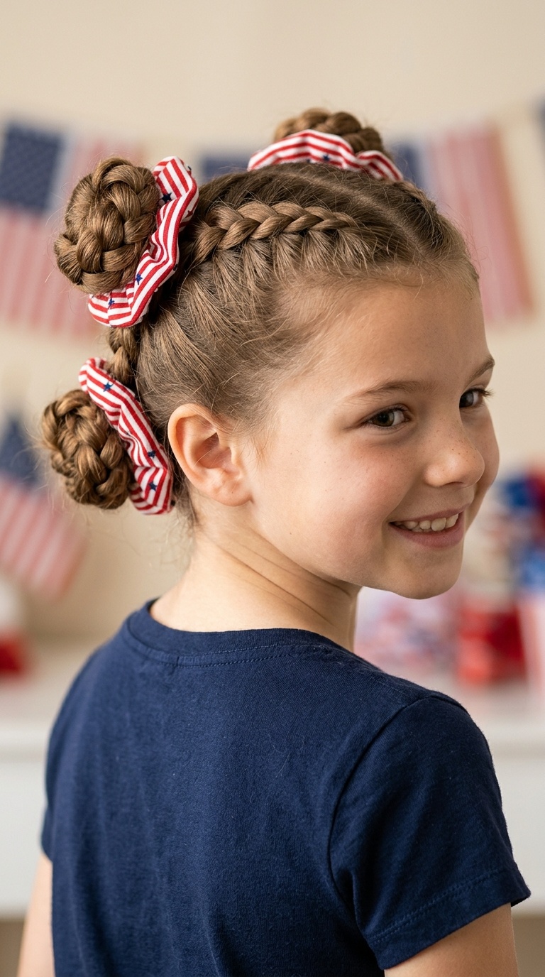 Double Braid Bun with Striped Scrunchies