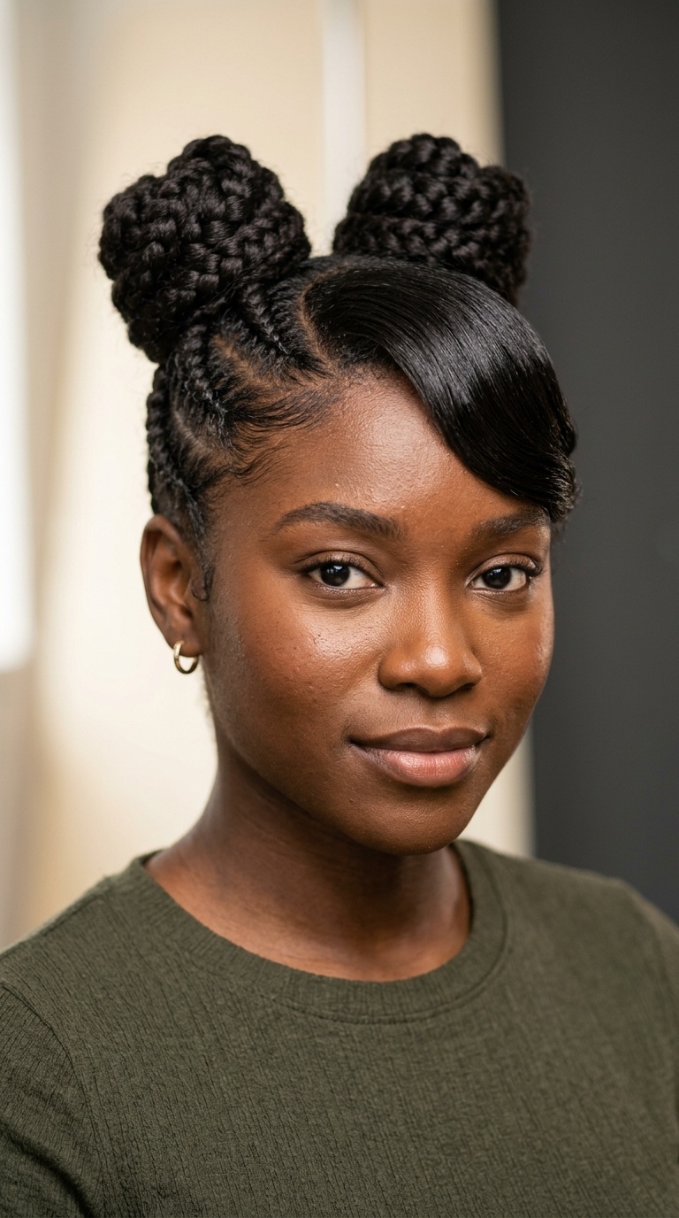 Double Braided Bun with Wave Swoop