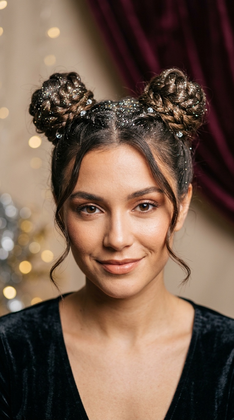 Double Braided Buns with Glitter