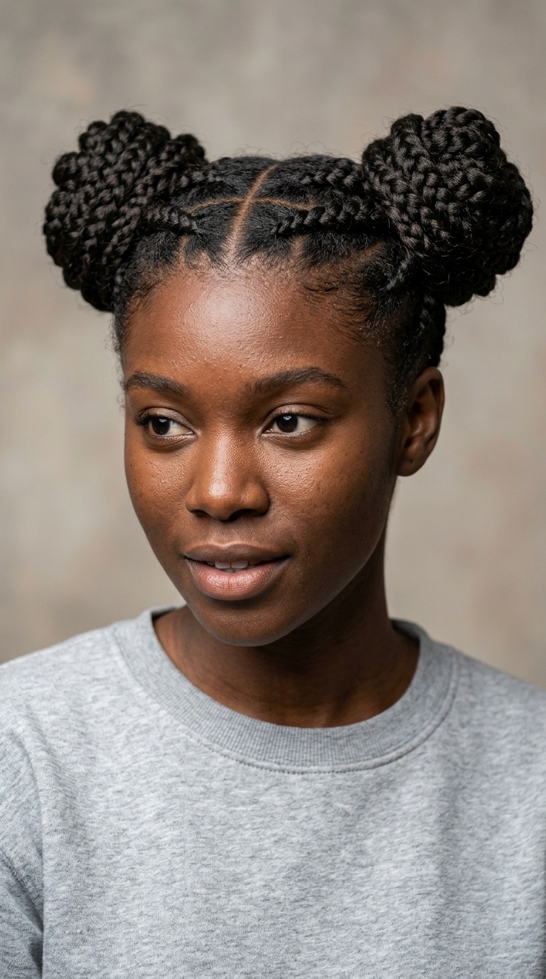 Double Braided Buns with Zig-Zag Parts