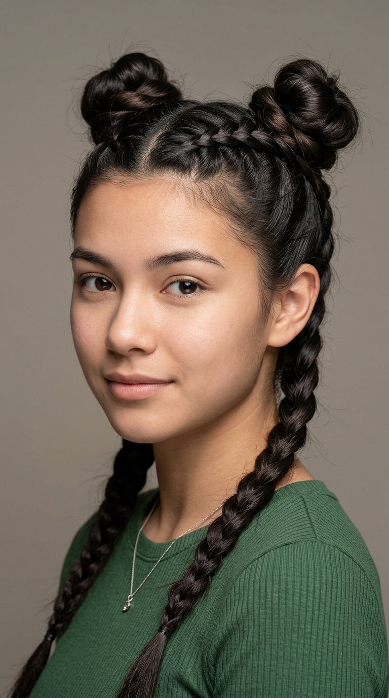 Double Dutch Braid Space Buns