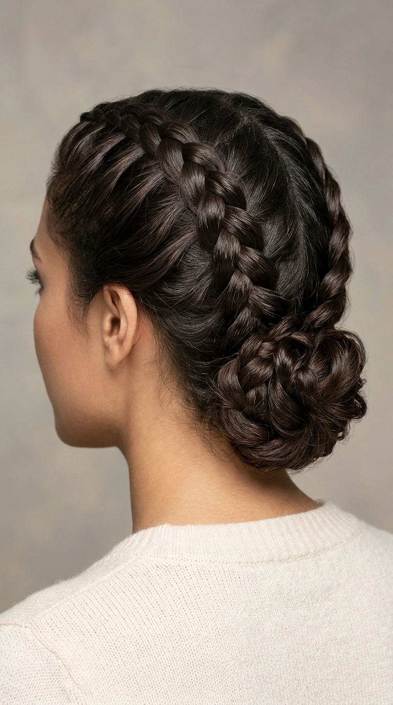 Double Dutch Braids into Low Bun