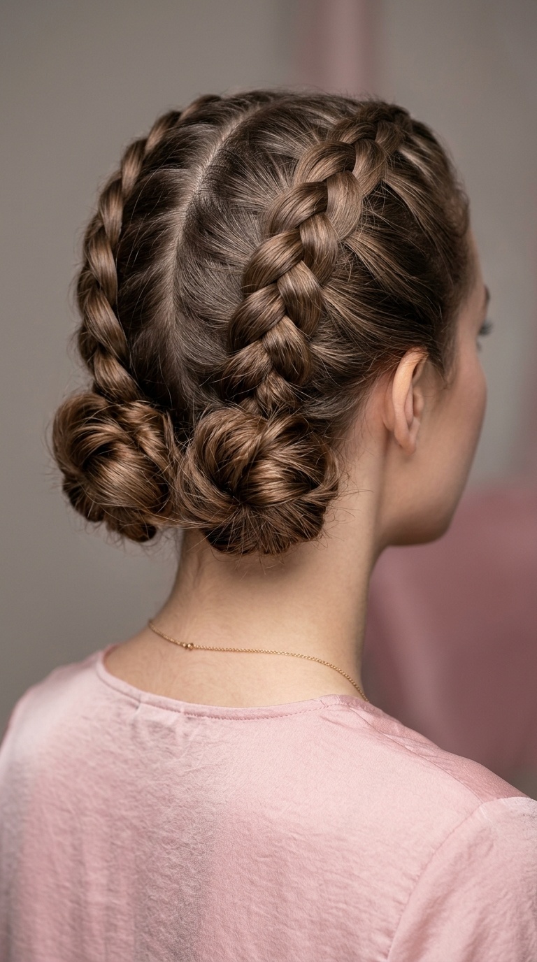 Double Dutch Braids into Low Buns