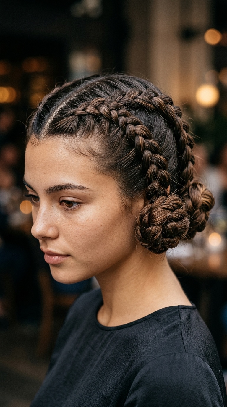 Double Dutch Braids into Low Buns