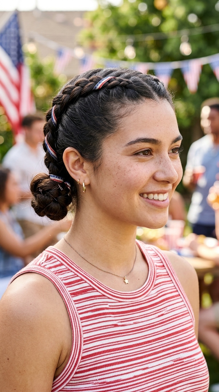 Double Dutch Braids into Low Buns