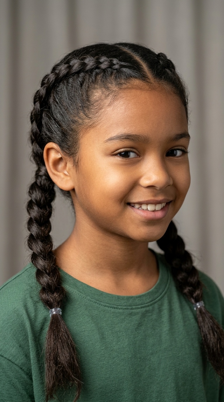 Double Dutch Braids into Low Pigtails