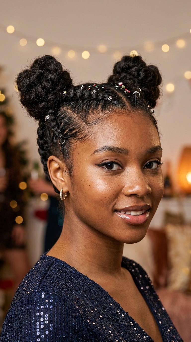 Double Dutch Braids into Space Buns