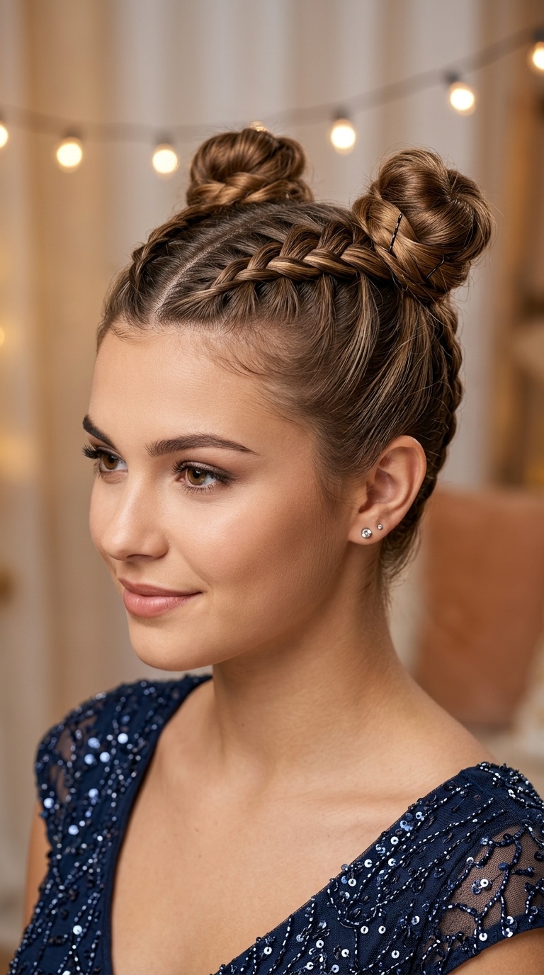 Double Dutch Braids to Mini Buns