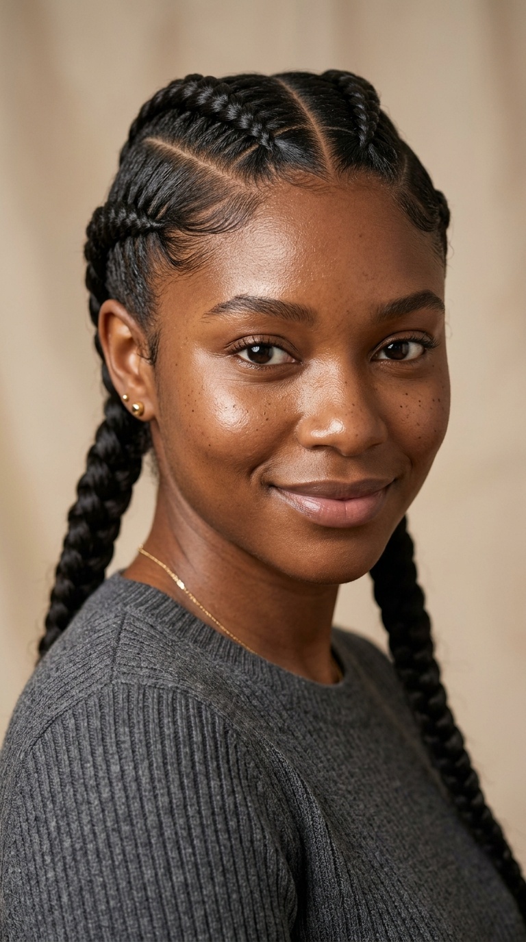 Double Dutch Braids with Crisp Partings