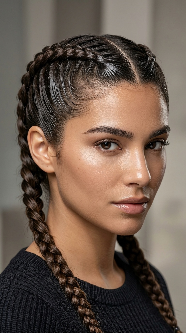 Double Dutch Braids with Glossy Roots