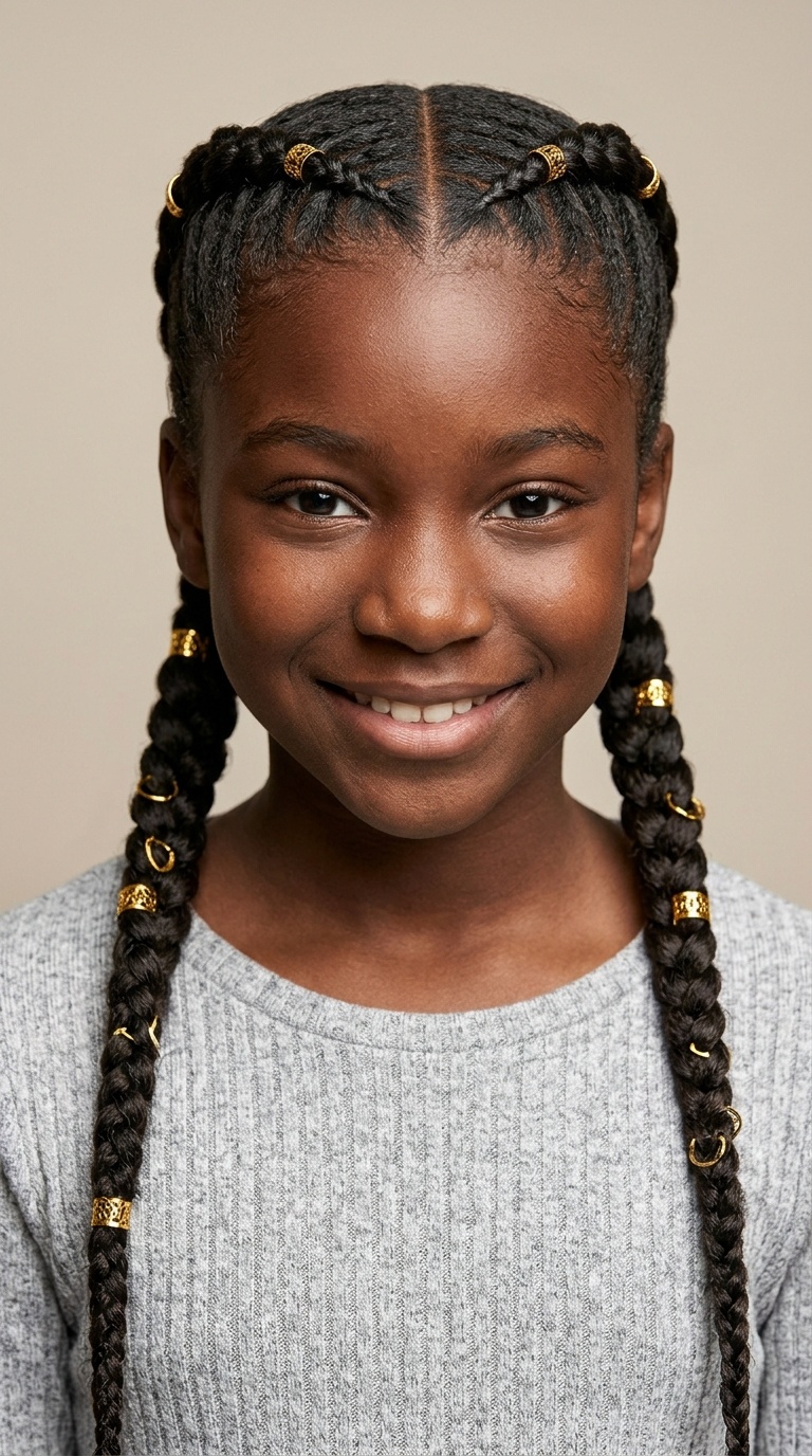 Double Dutch Braids with Gold Cuffs