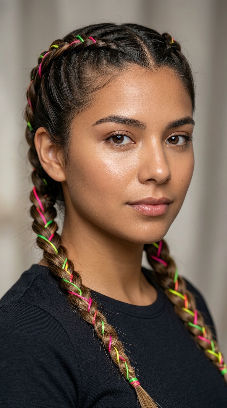Double Dutch Braids with Neon Thread