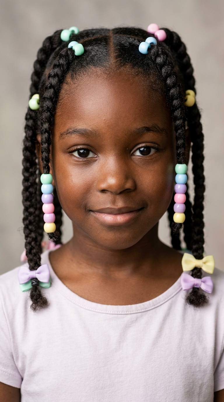 Double Dutch Braids with Pastel Beads
