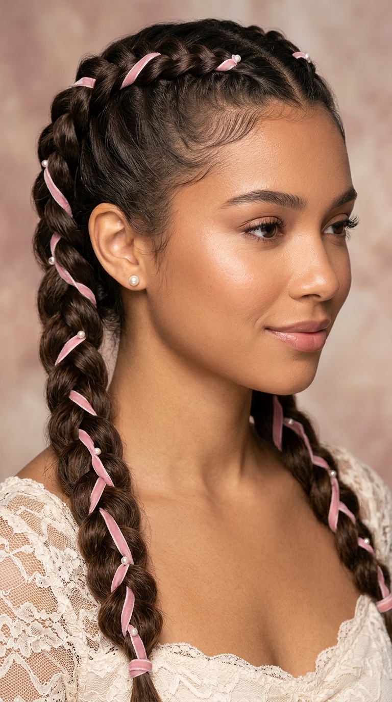Double Dutch Braids with Ribbon