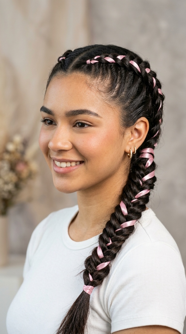 Double Dutch Braids with Ribbon Accents