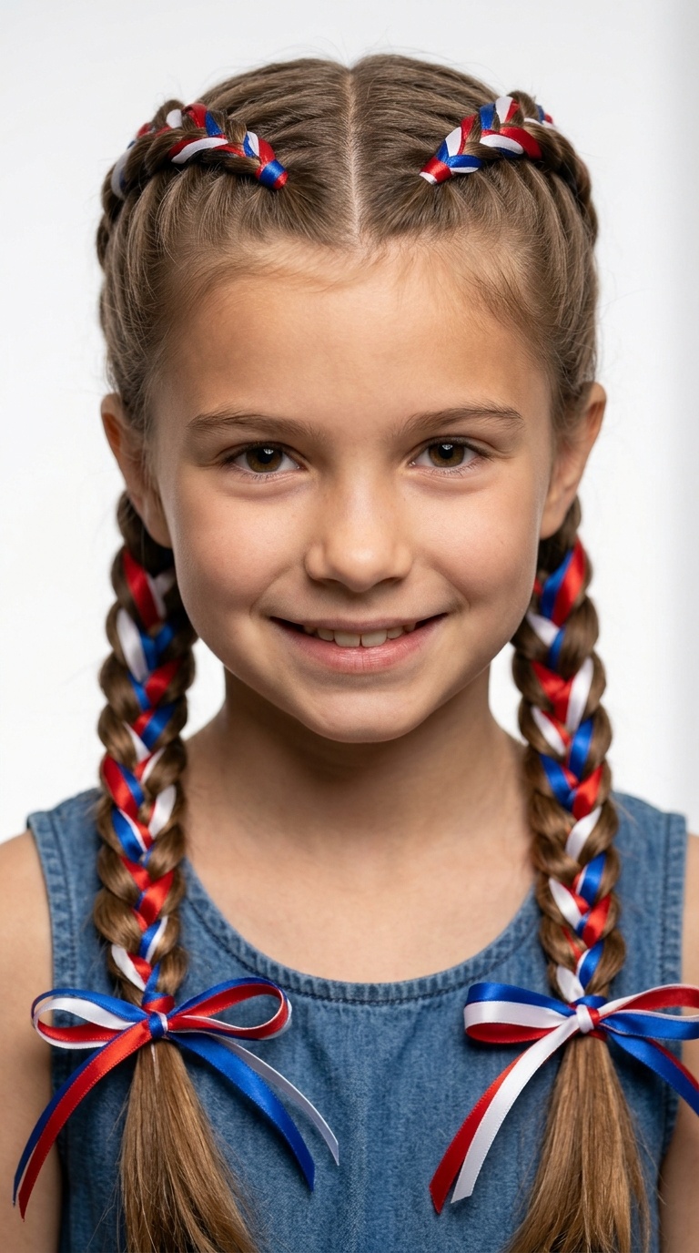 Double Dutch Braids with Ribbon Ties