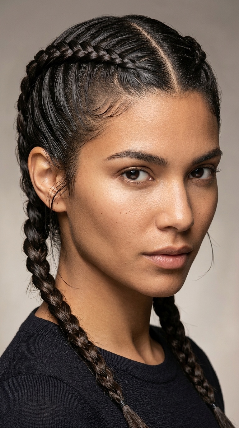 Double Dutch Braids with Sharp Center Part