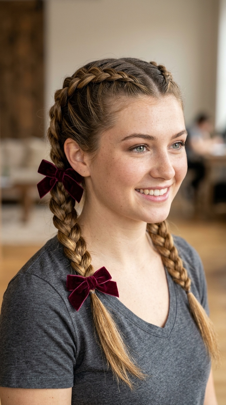 Double Dutch Braids with Velvet Bows