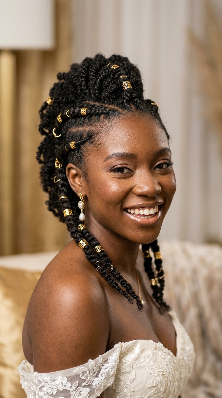 Double Flat-Twist Mo-Hawk with Gold Cuffs