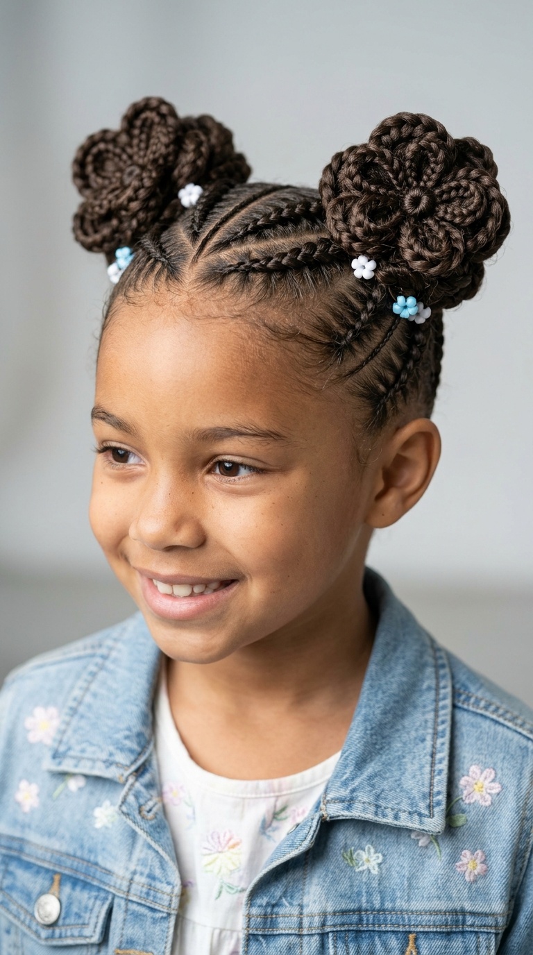 Double Flower Bun Braids