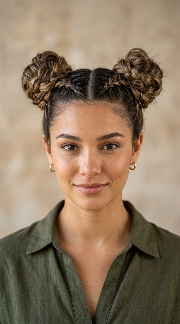 Double French Braid Space Buns