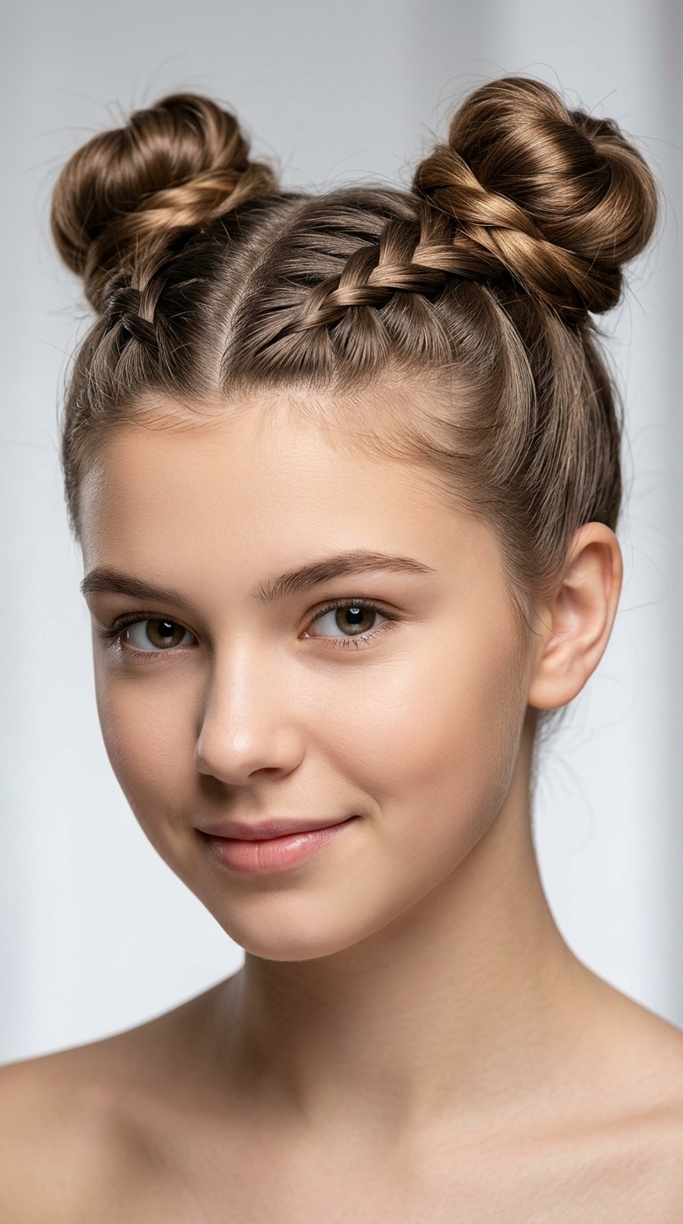 Double French Braid Space Buns