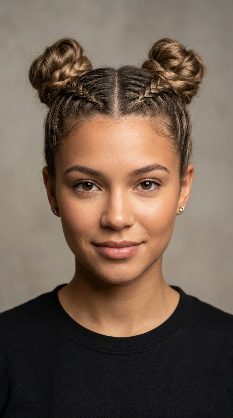 Double French Braid Space Buns