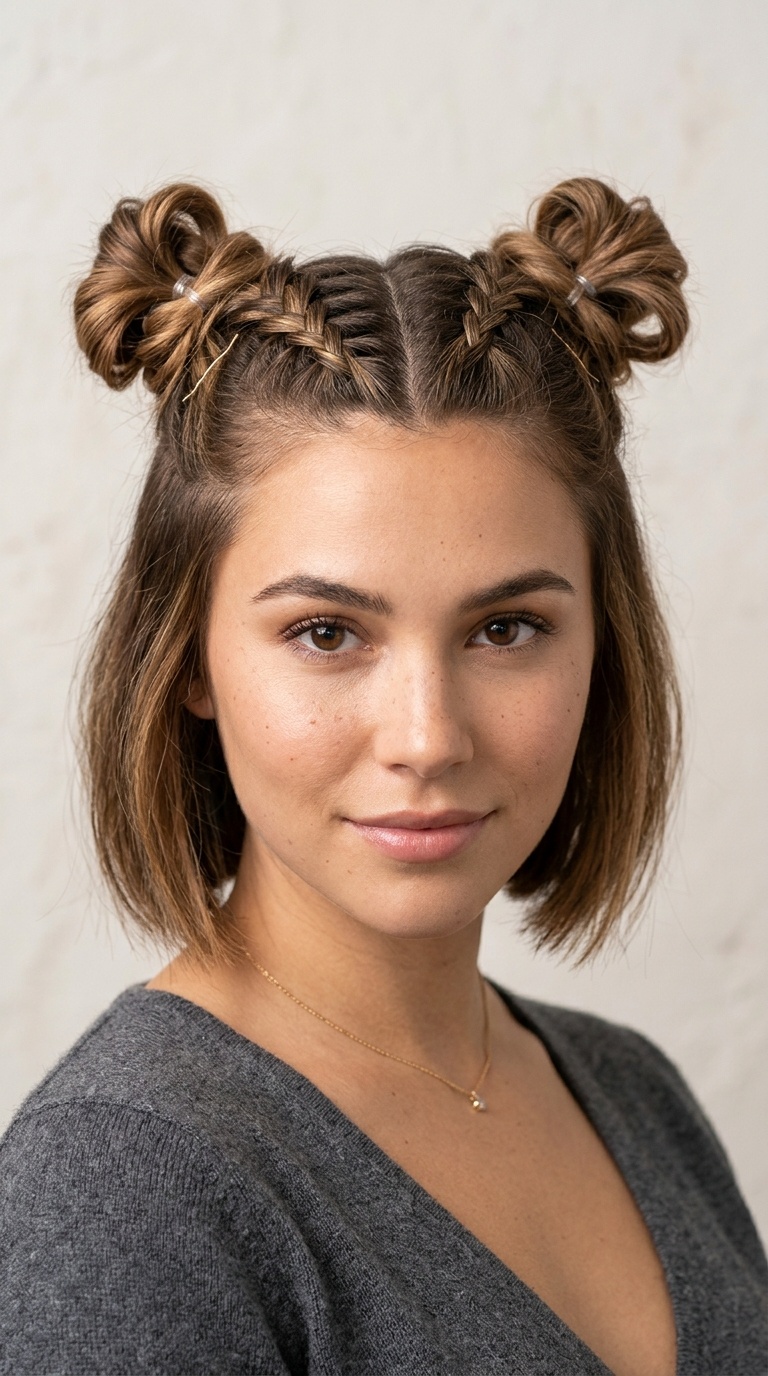 Double French Braided Space Buns