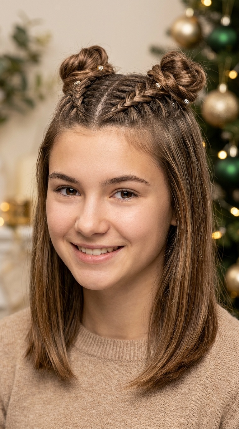 Double French Braids into Mini Buns