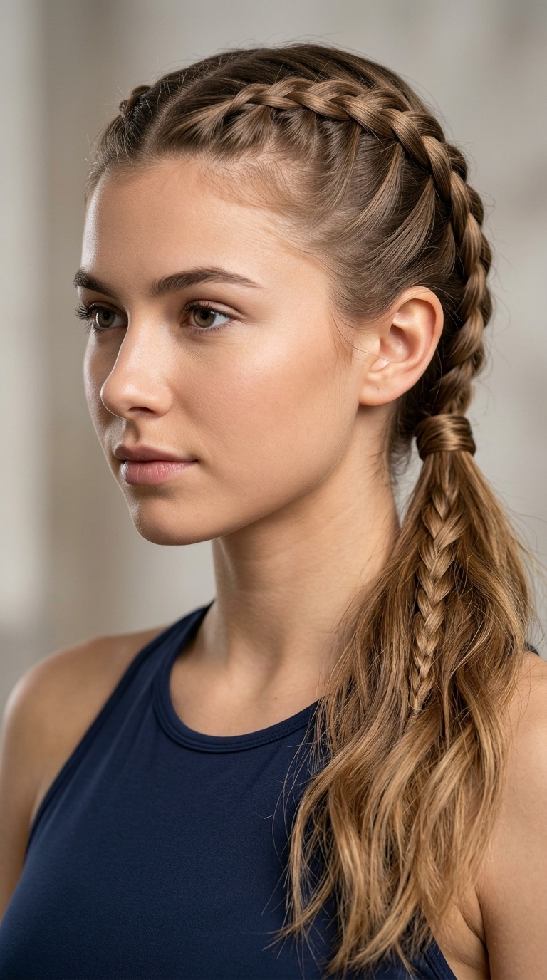 Double French Braids to Low Ponytail