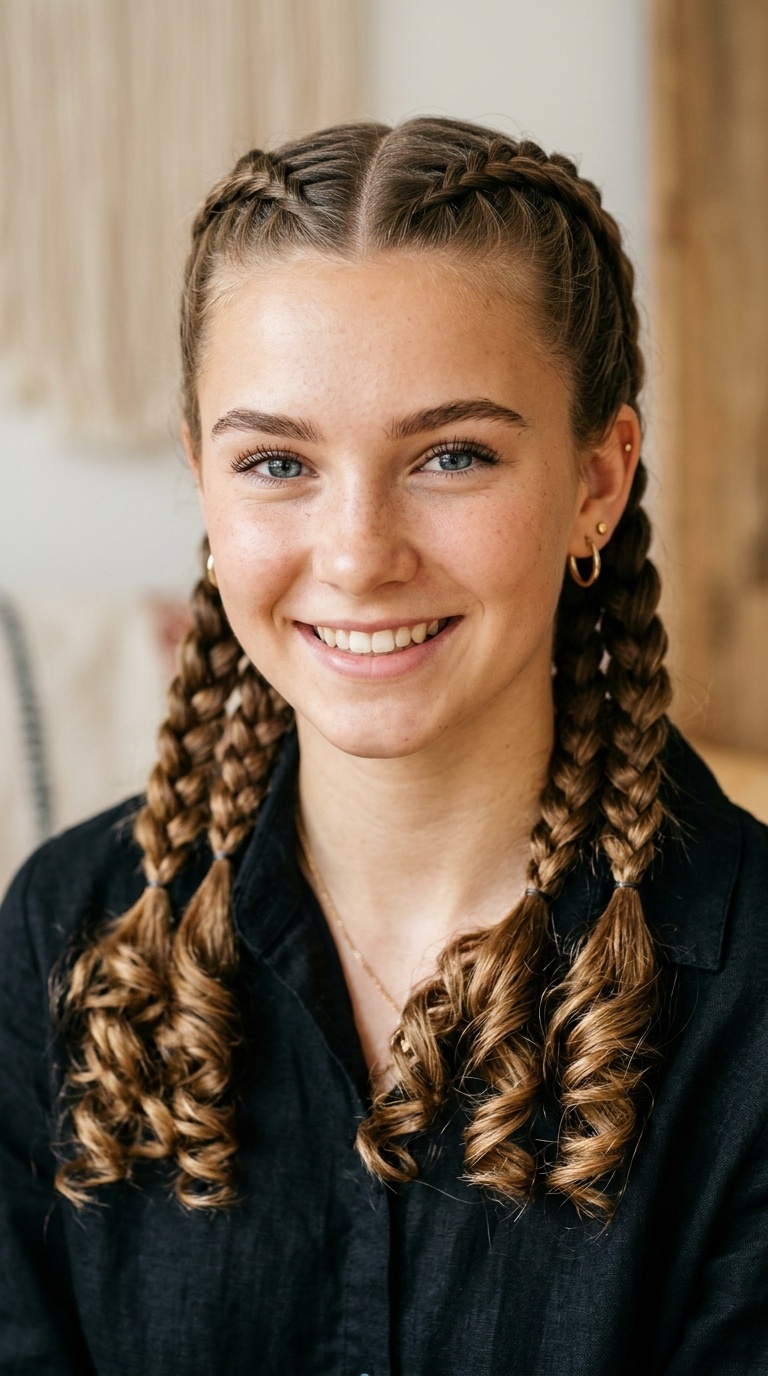 Double French Braids with Spiral Ends