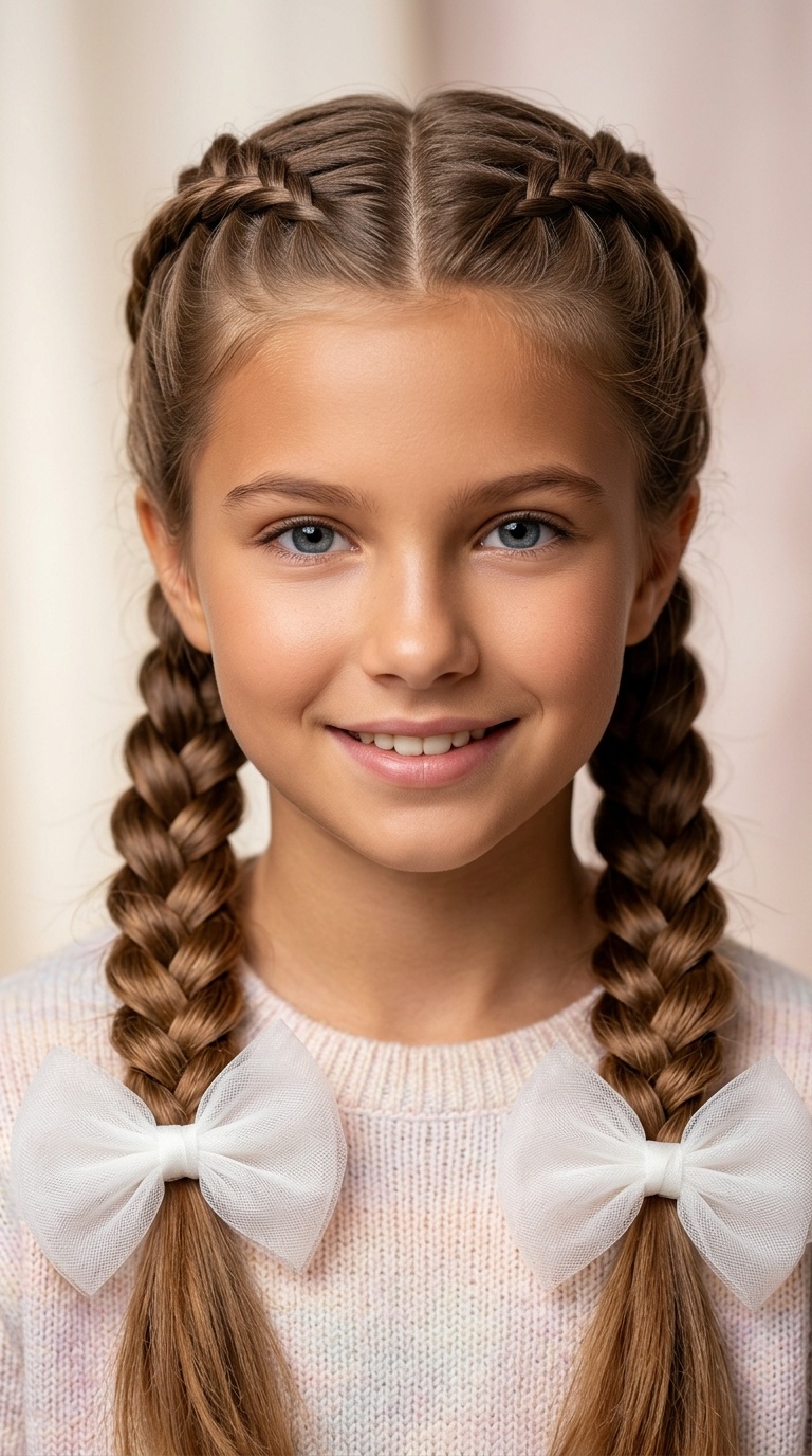 Double French Braids with Tulle Bows