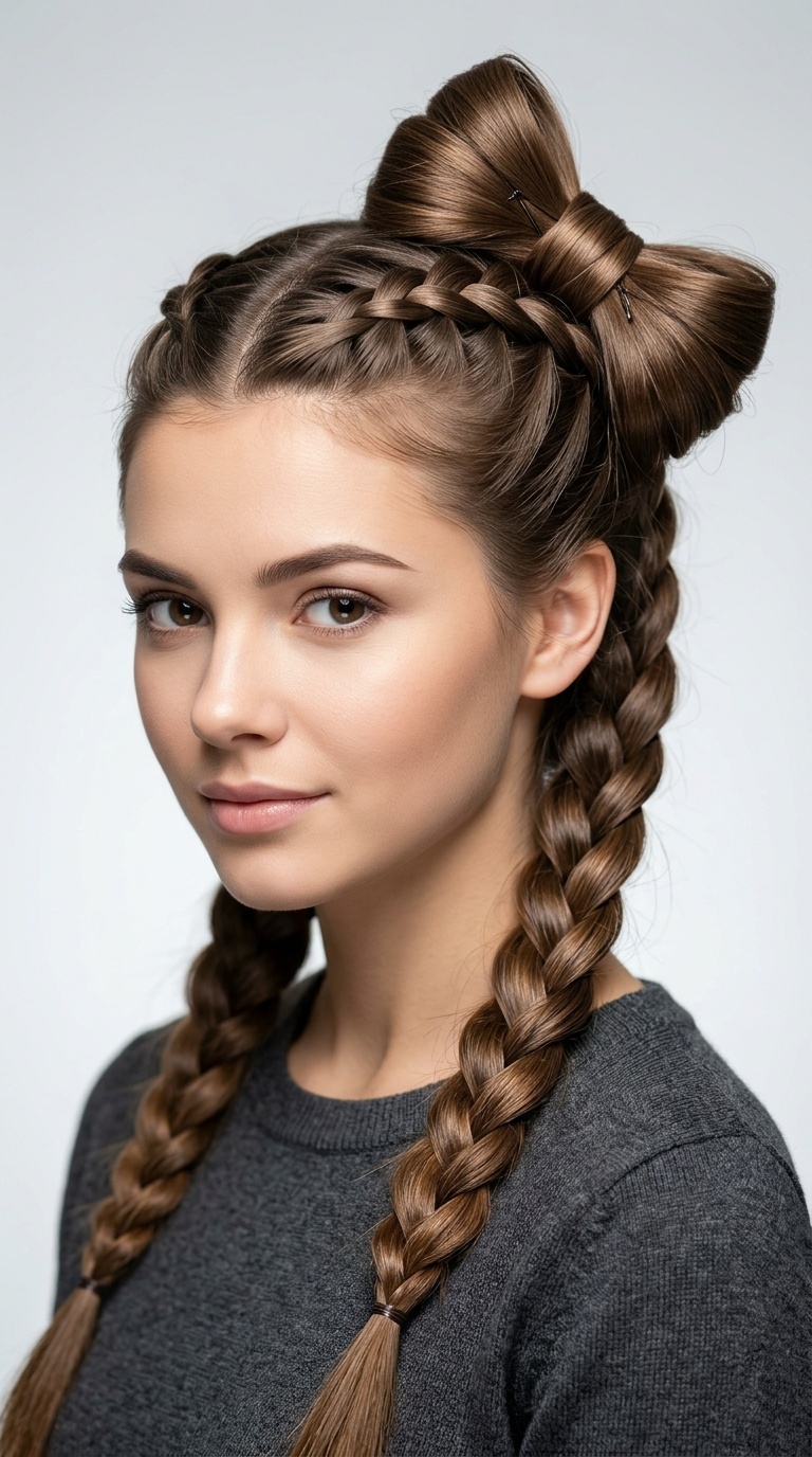 Double French Plaits into a Hair Bow