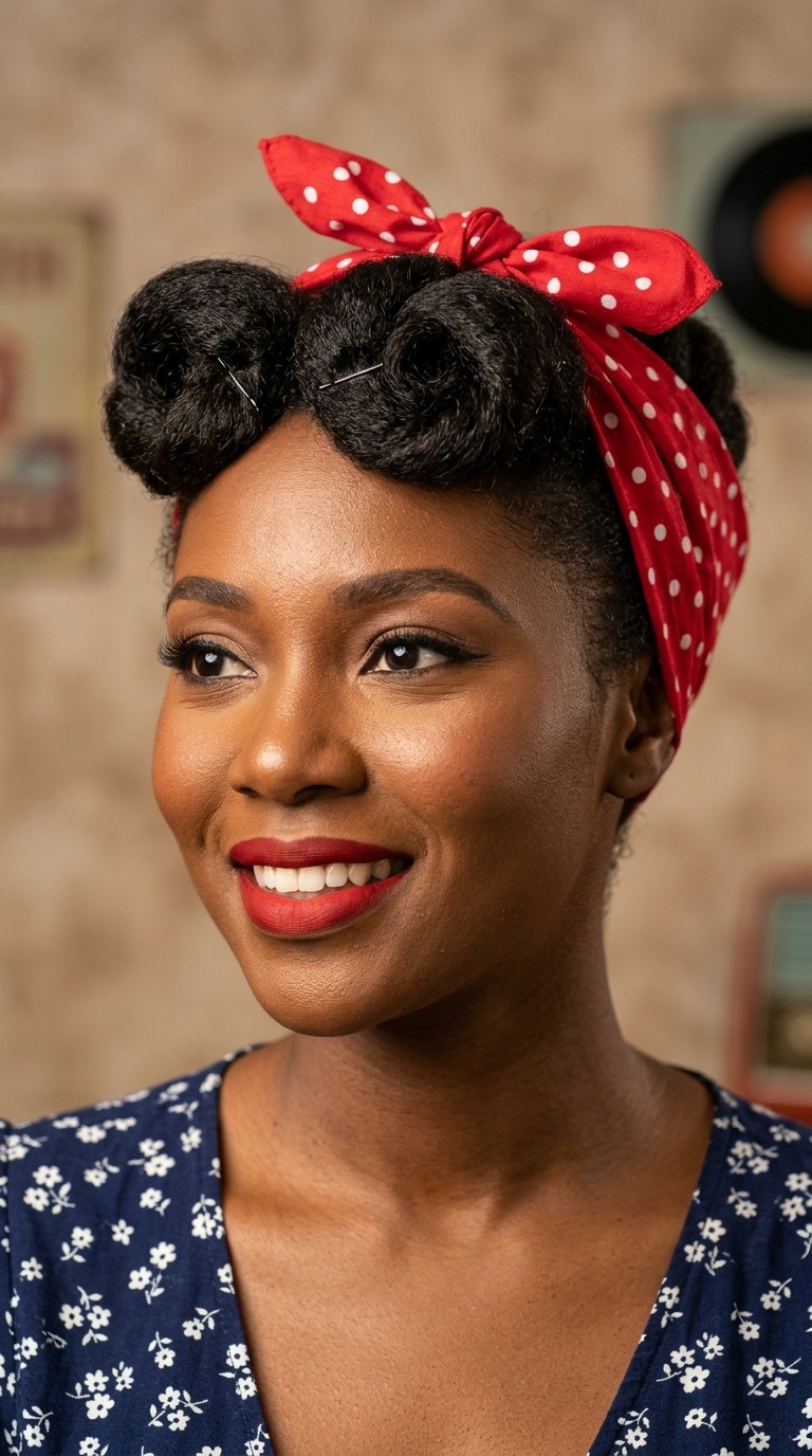 Double Front Victory Rolls with Retro Bow Wrap