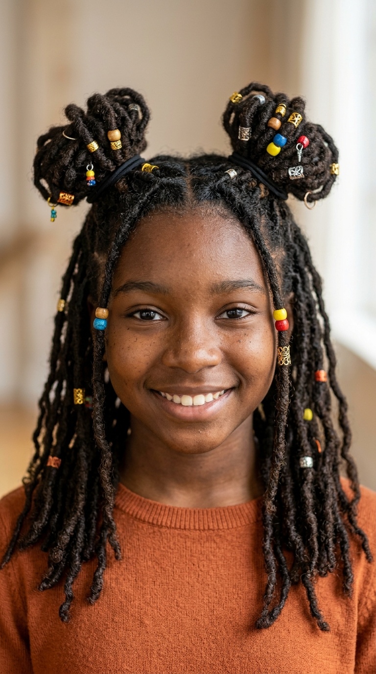 Double Half-Up Buns with Charms