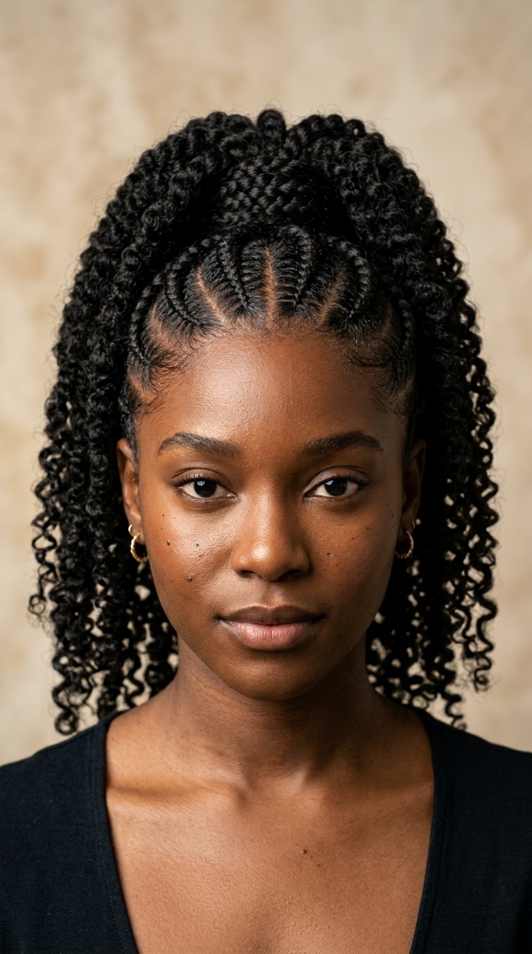 Double-Parted Cornrow High Pony