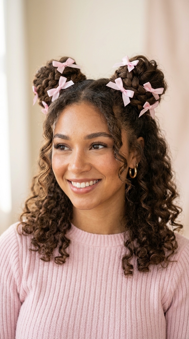 Double Pigtail Buns with Mini Bows