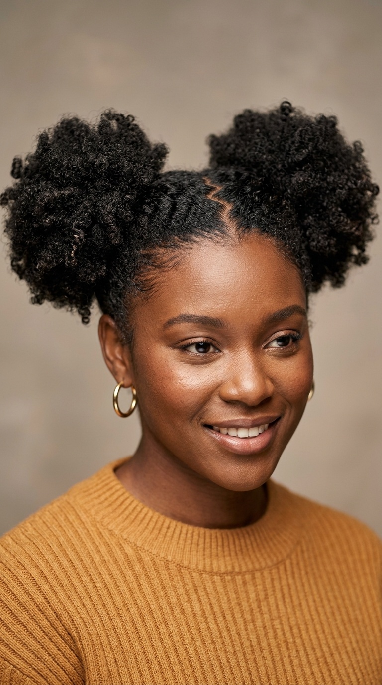 Double Puffs with Zig-Zag Parting