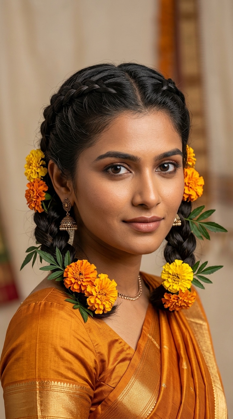 Double Side Braids with Marigold