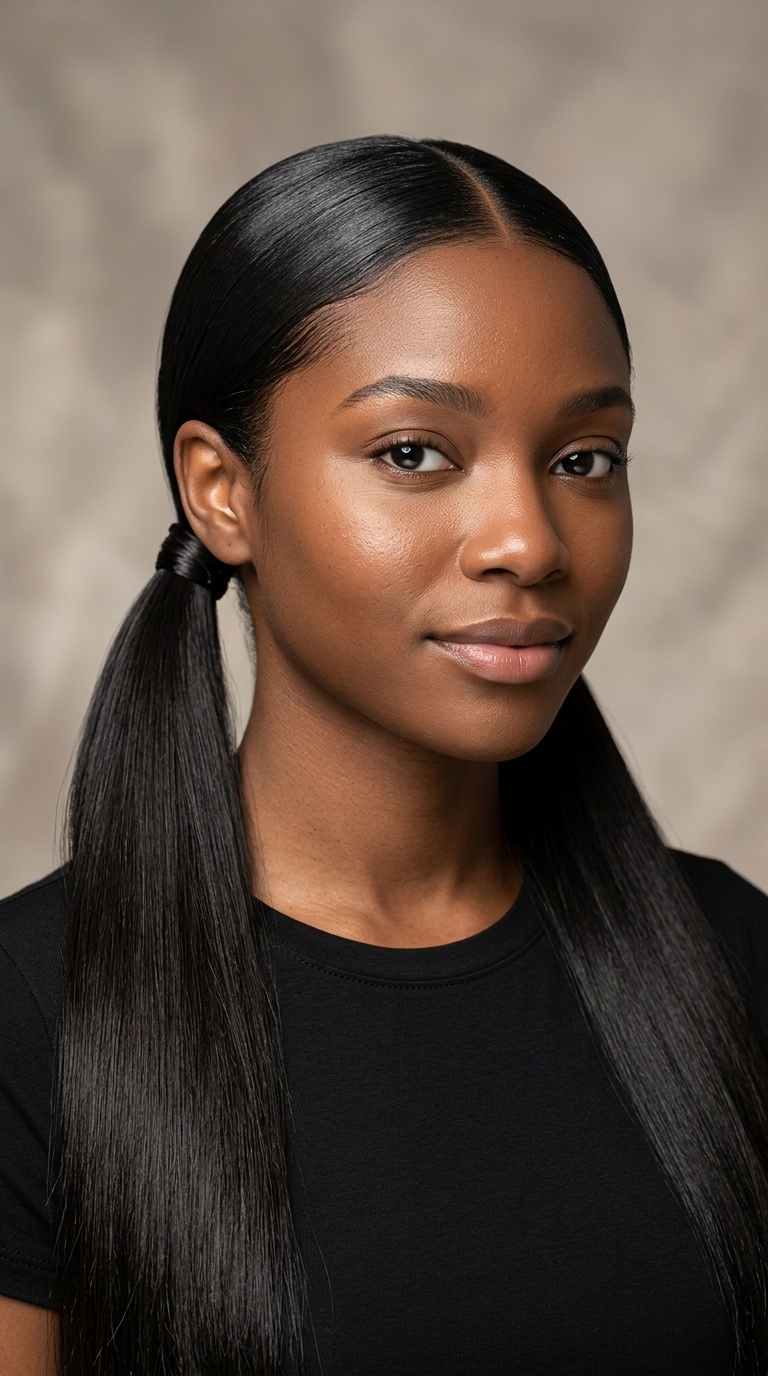 Double Sleek Low Ponytails