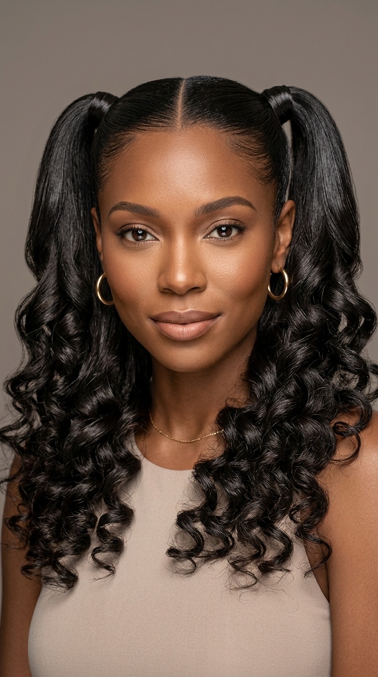 Double Sleek Pigtails with Spiral Ends