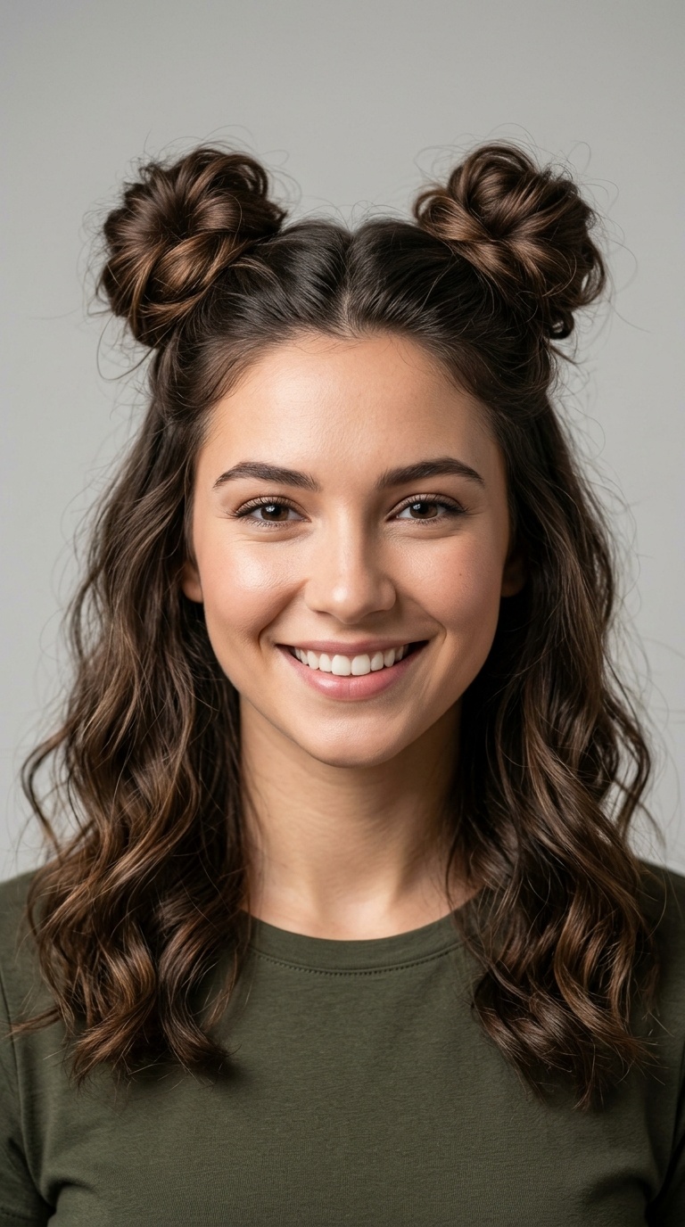 Double Space Buns Half-Updo