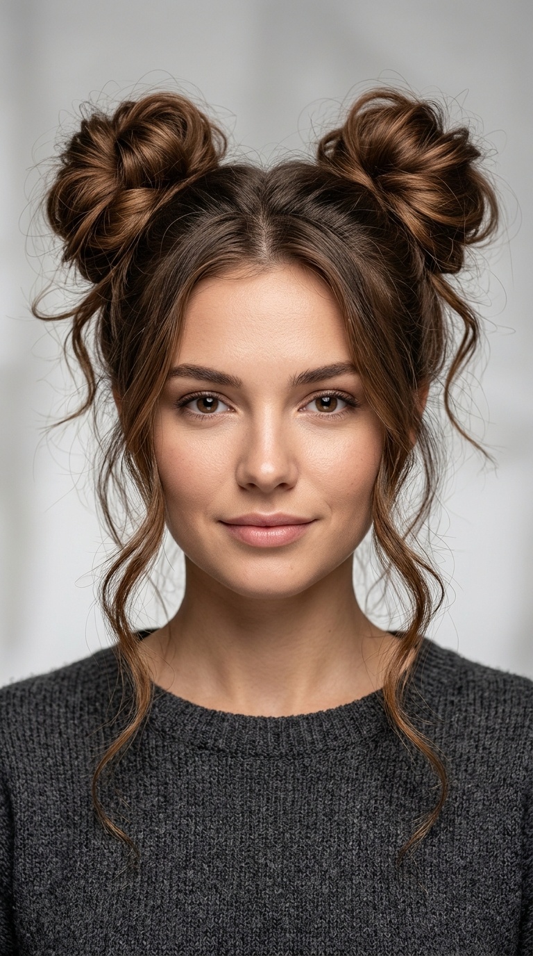 Double Space Buns with Loose Strands