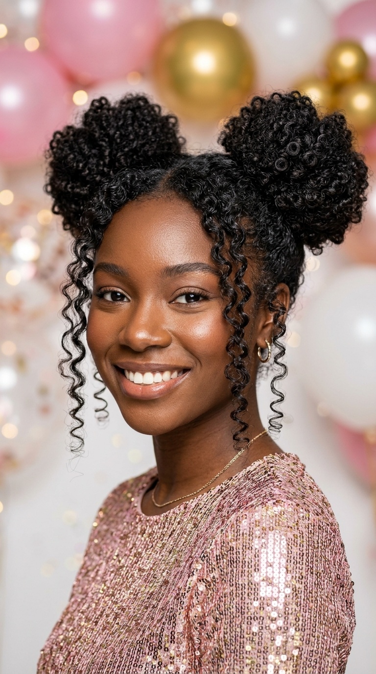 Double Space Buns with Loose Tendrils