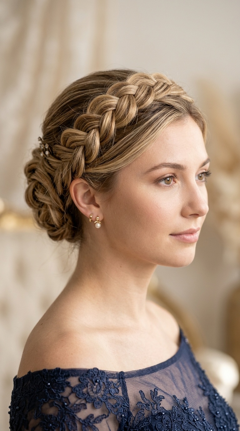 Dutch Braid Crown Updo